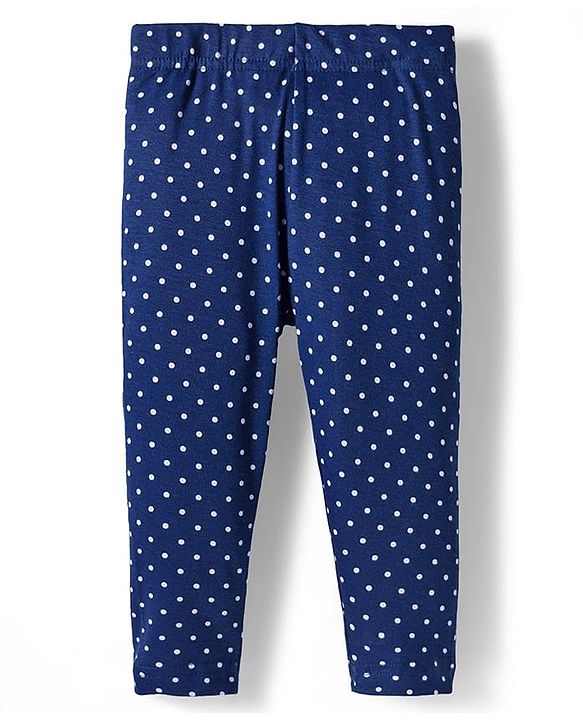 Babyhug Cotton Lycra Knit Full Length Leggings With Polka Dot & Heart Print Pack Of 3 - Red Navy Blue & Pink
