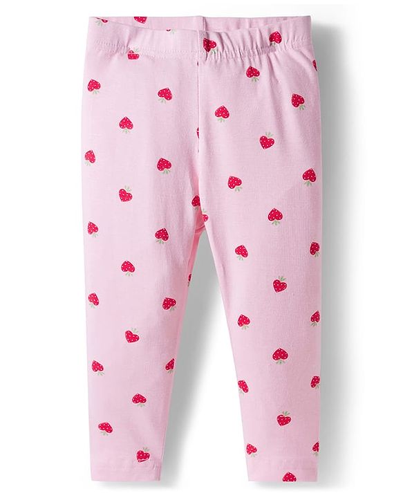 Babyhug Cotton Lycra Knit Full Length Leggings With Polka Dot & Heart Print Pack Of 3 - Red Navy Blue & Pink