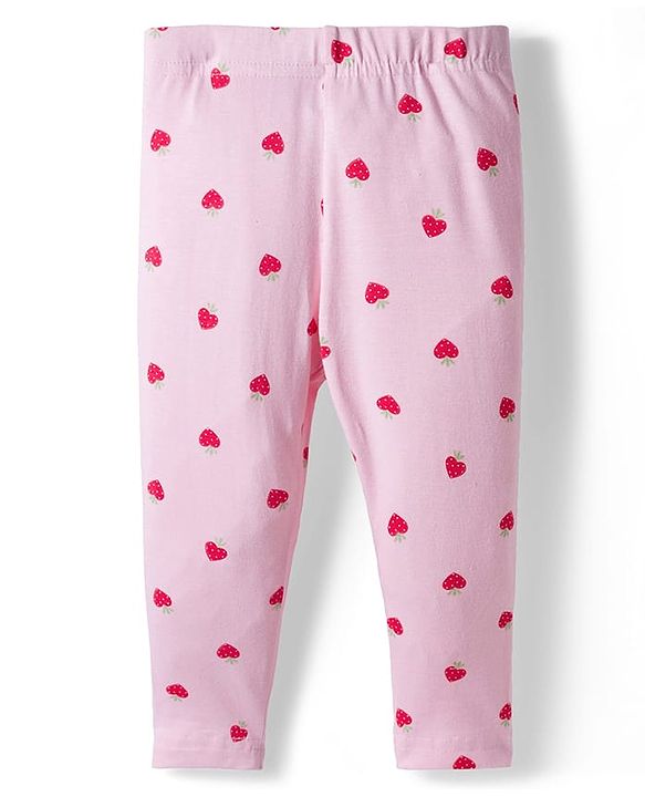 Babyhug Cotton Lycra Knit Full Length Leggings With Polka Dot & Heart Print Pack Of 3 - Red Navy Blue & Pink