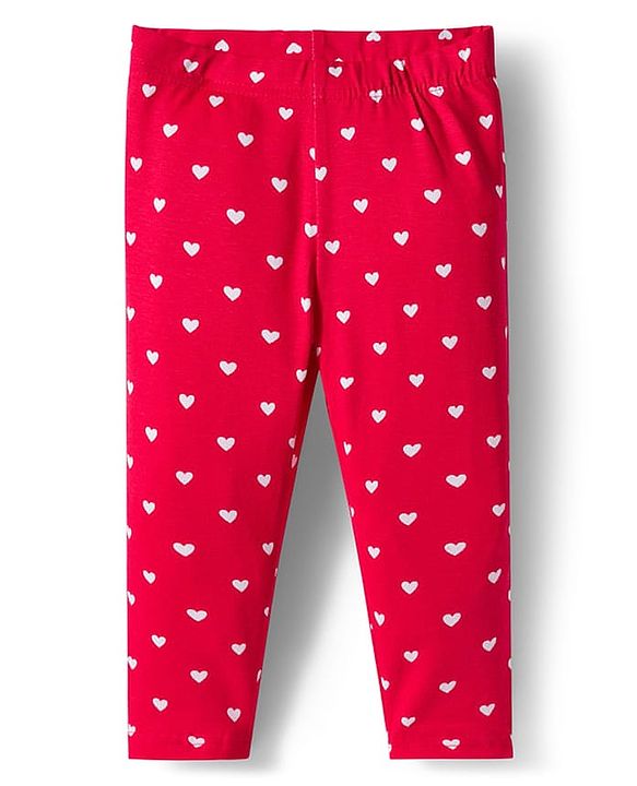 Babyhug Cotton Lycra Knit Full Length Leggings With Polka Dot & Heart Print Pack Of 3 - Red Navy Blue & Pink