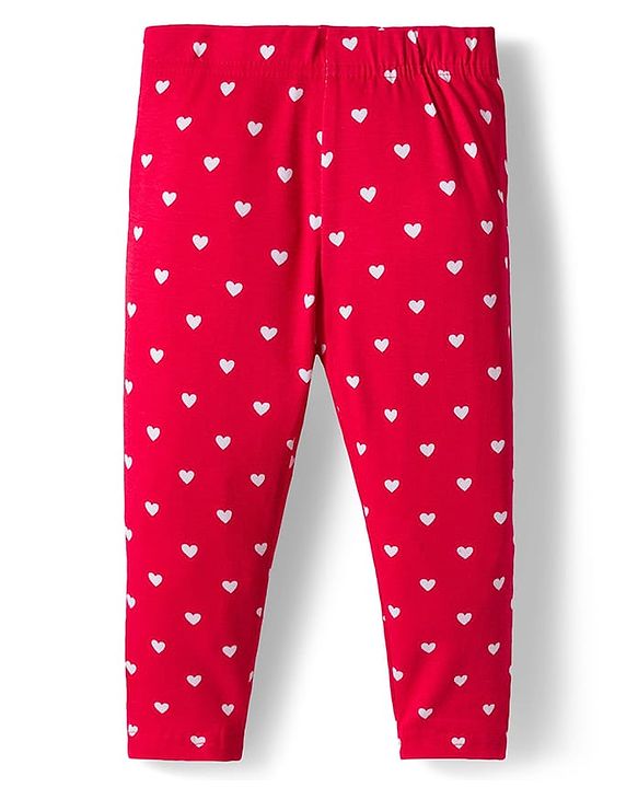 Babyhug Cotton Lycra Knit Full Length Leggings With Polka Dot & Heart Print Pack Of 3 - Red Navy Blue & Pink