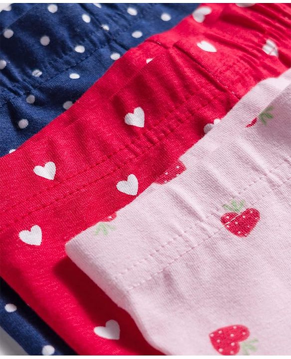 Babyhug Cotton Lycra Knit Full Length Leggings With Polka Dot & Heart Print Pack Of 3 - Red Navy Blue & Pink