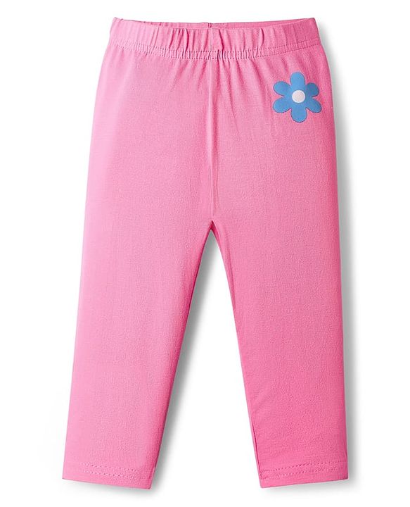 Babyhug Cotton Knit Full Length Leggings With Stripes & Floral Print Pack Of 3 - Pink Navy Blue & Yellow