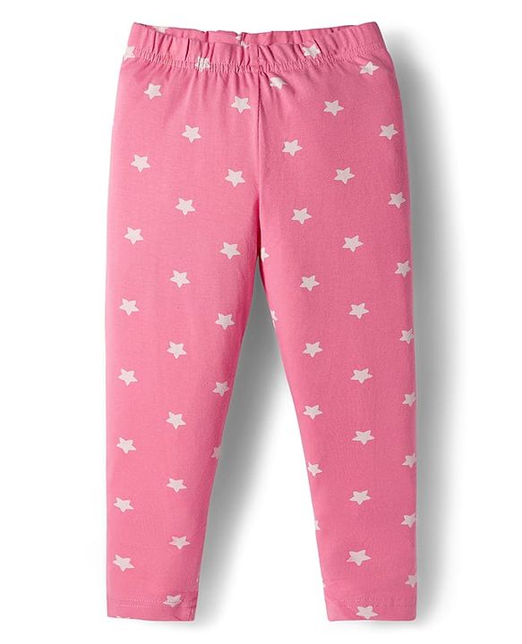 Babyhug Cotton Knit Full Length Leggings With Unicorn & Star Print Pack Of 3 - Navy Blue & Pink