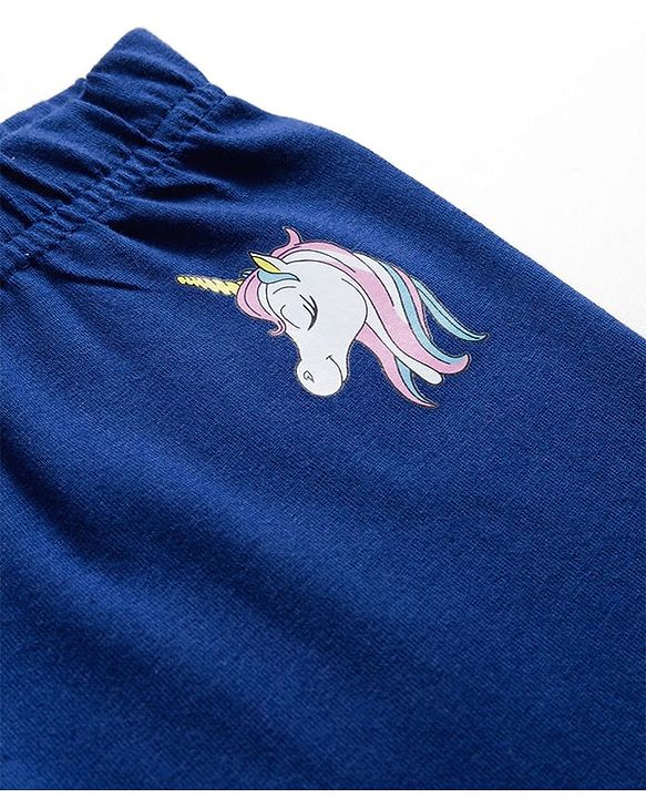 Babyhug Cotton Knit Full Length Leggings With Unicorn & Star Print Pack Of 3 - Navy Blue & Pink
