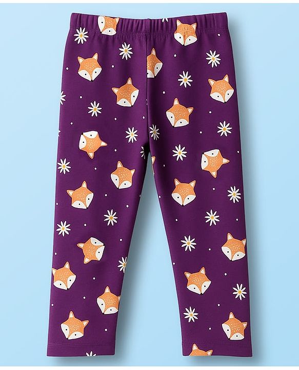 Babyhug Cotton Lycra Knit Full Length Leggings With Animal Floral & Polka Dot Print Pack of 3 - Purple Pink & Lavender