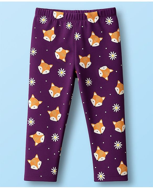 Babyhug Cotton Lycra Knit Full Length Leggings With Animal Floral & Polka Dot Print Pack of 3 - Purple Pink & Lavender