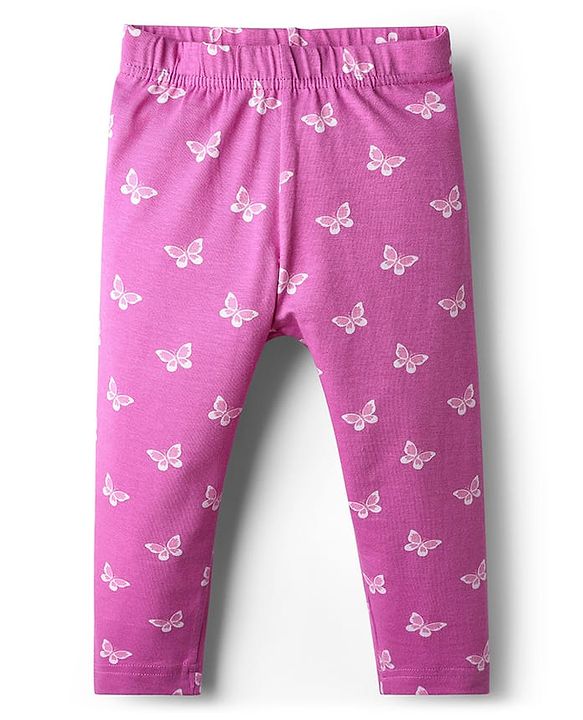 Babyhug Cotton Lycra Knit Leggings with Polka Dots Butterfly & Floral Print Pack of 3 - Pink & Yellow