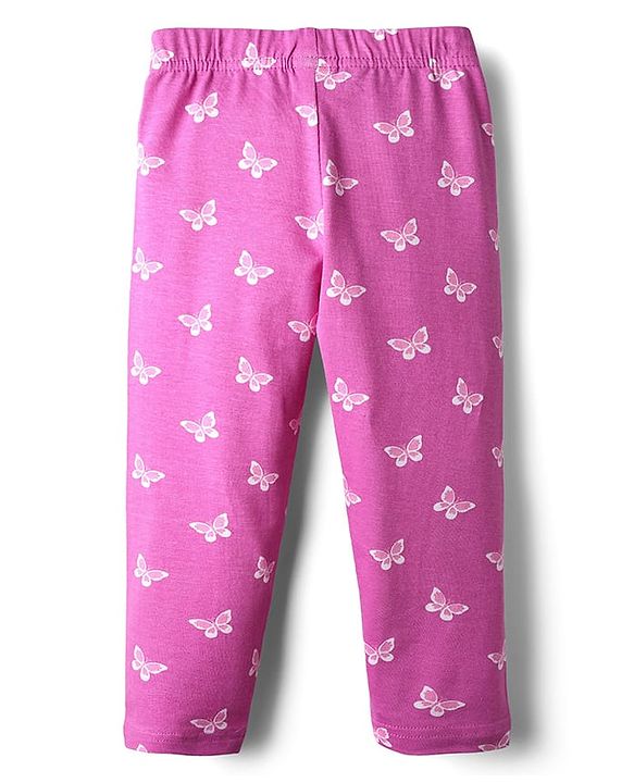 Babyhug Cotton Lycra Knit Leggings with Polka Dots Butterfly & Floral Print Pack of 3 - Pink & Yellow