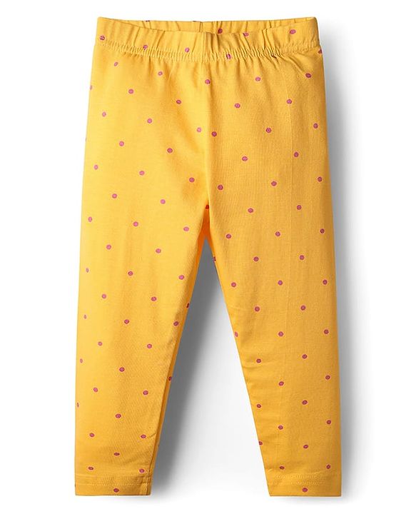 Babyhug Cotton Lycra Knit Leggings with Polka Dots Butterfly & Floral Print Pack of 3 - Pink & Yellow