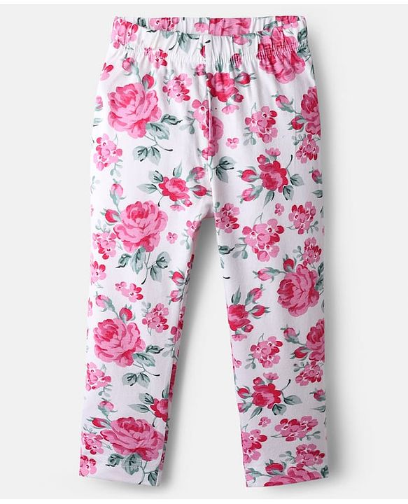 Babyhug Cotton Knit Full Length Legging With Floral & Polka Dot Print Pack Of 3 - Pink White & Light Green