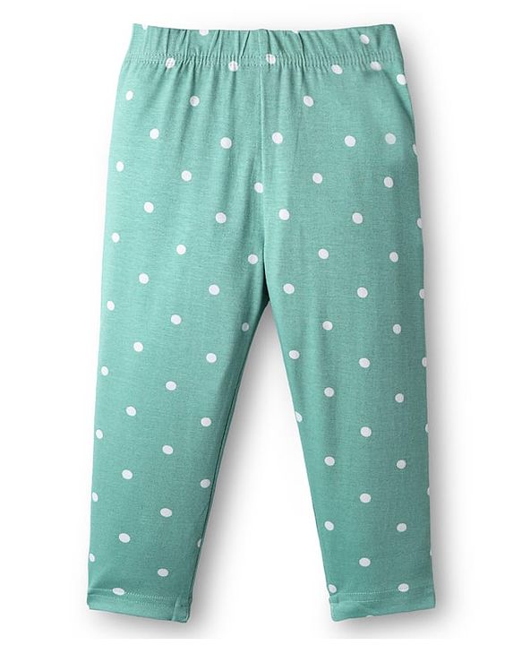 Babyhug Cotton Knit Full Length Legging With Floral & Polka Dot Print Pack Of 3 - Pink White & Light Green