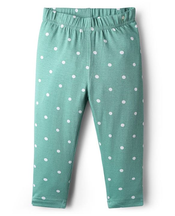 Babyhug Cotton Knit Full Length Legging With Floral & Polka Dot Print Pack Of 3 - Pink White & Light Green