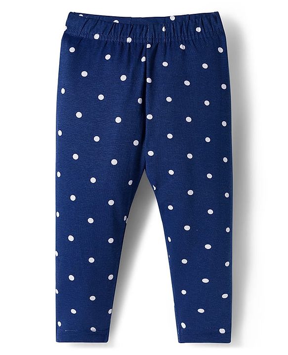 Babyhug Cotton Lycra Knit Full Length Leggings With Stripes & Cherry Print Pack Of 3 - Red & Navy Blue