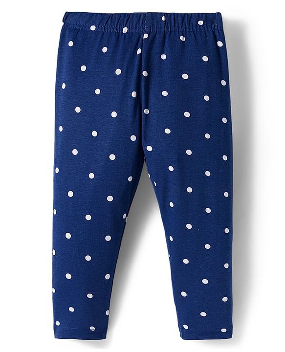 Babyhug Cotton Lycra Knit Full Length Leggings With Stripes & Cherry Print Pack Of 3 - Red & Navy Blue