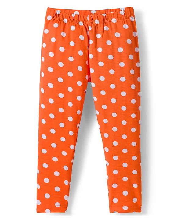 Babyhug Cotton Lycra Knit Full Length Polka Dot & Floral Printed Leggings Pack of 3 - Blue Orange & White