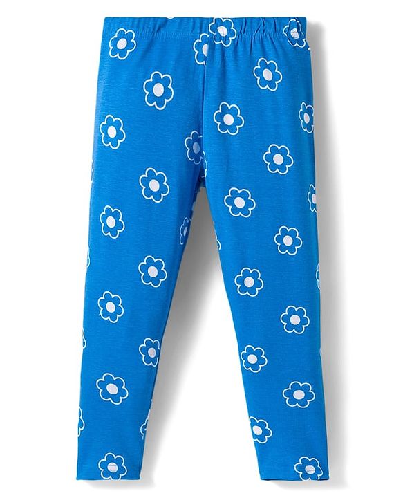 Babyhug Cotton Lycra Knit Full Length Polka Dot & Floral Printed Leggings Pack of 3 - Blue Orange & White