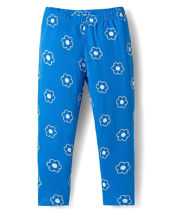 Babyhug Cotton Lycra Knit Full Length Polka Dot & Floral Printed Leggings Pack of 3 - Blue Orange & White