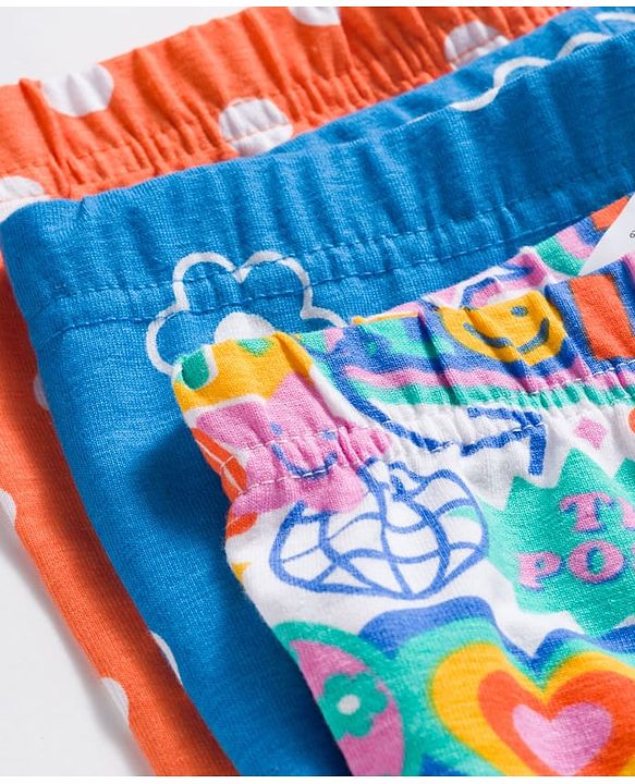 Babyhug Cotton Lycra Knit Full Length Polka Dot & Floral Printed Leggings Pack of 3 - Blue Orange & White