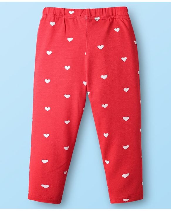 Babyhug Cotton Knit Full Length Leggings With Floral Print Pack Of 3 - Pink Red & White