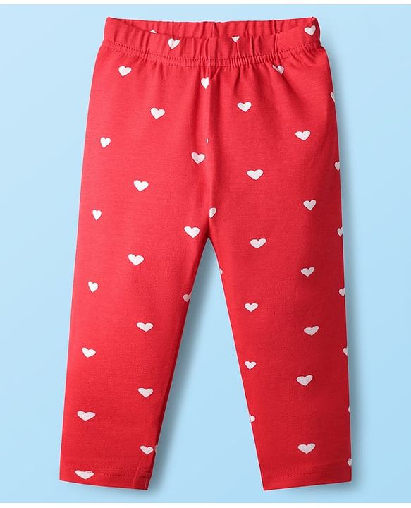 Babyhug Cotton Knit Full Length Leggings With Floral Print Pack Of 3 - Pink Red & White