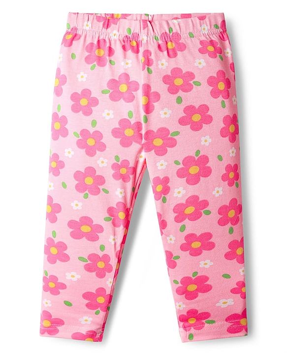Babyhug Cotton Knit Full Length Leggings With Floral Print Pack Of 3 - Pink & Navy Blue