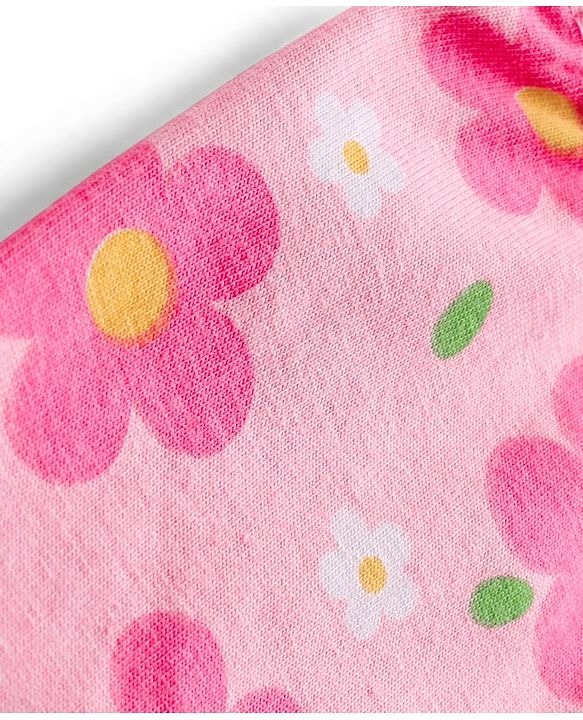 Babyhug Cotton Knit Full Length Leggings With Floral Print Pack Of 3 - Pink & Navy Blue