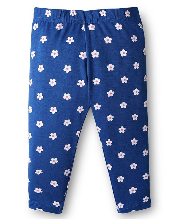Babyhug Cotton Knit Full Length Leggings With Floral Print Pack Of 3 - Pink & Navy Blue