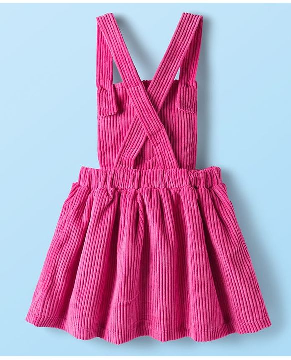 Babyhug Cotton Woven Frock with Half Sleeves Inner Tee & Tropical Theme Print - Dark Pink & White