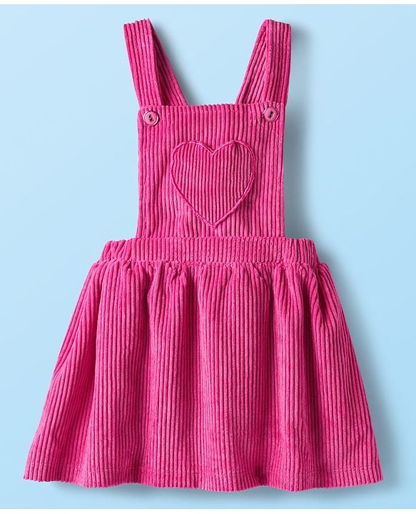 Babyhug Cotton Woven Frock with Half Sleeves Inner Tee & Tropical Theme Print - Dark Pink & White