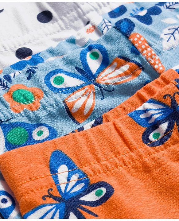 Babyhug Cotton Lycra Knit Full Length Butterfly & Polka Dot Printed Leggings Pack of 3 - Orange Blue & White