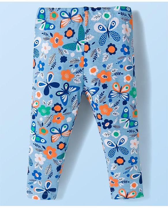 Babyhug Cotton Lycra Knit Full Length Butterfly & Polka Dot Printed Leggings Pack of 3 - Orange Blue & White