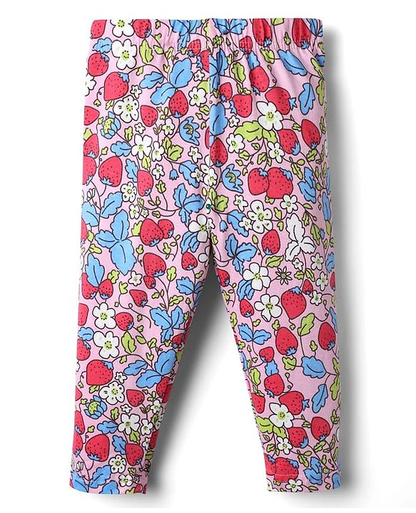 Babyhug Cotton Knit Full Length Leggings With Floral & Polka Dots Pack Of 3 - Pink & Purple