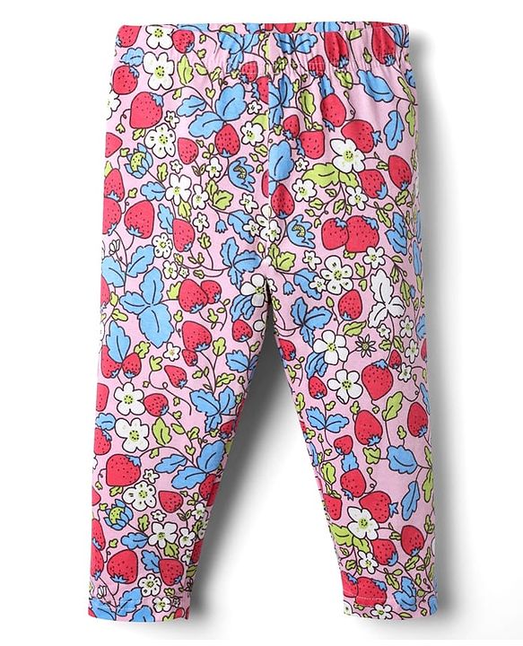 Babyhug Cotton Knit Full Length Leggings With Floral & Polka Dots Pack Of 3 - Pink & Purple