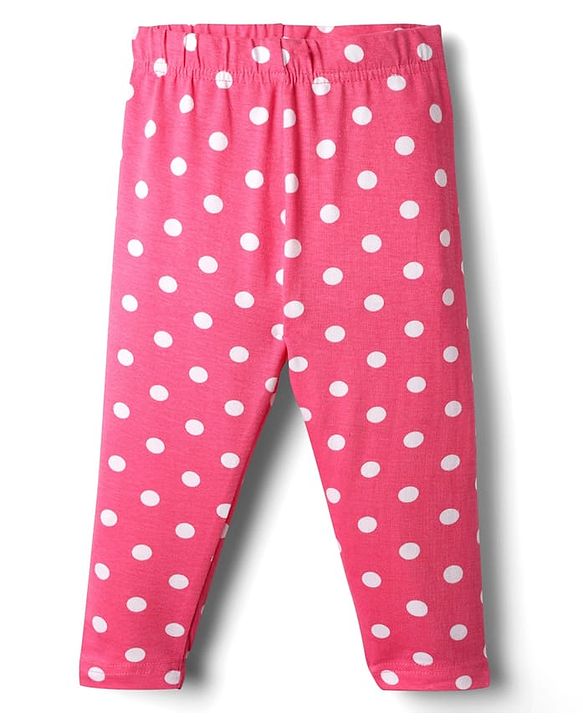 Babyhug Cotton Knit Full Length Leggings With Floral & Polka Dots Pack Of 3 - Pink & Purple