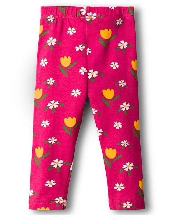 Babyhug Cotton Lycra Knit Full Length Floral Printed Leggings Pack of 3 - Navy Blue Pink & White