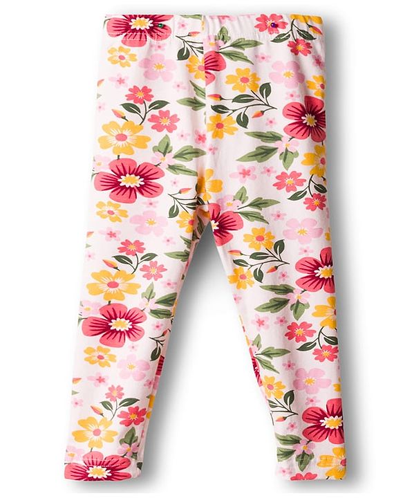 Babyhug Cotton Lycra Knit Full Length Floral Printed Leggings Pack of 3 - Navy Blue Pink & White
