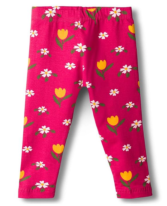 Babyhug Cotton Lycra Knit Full Length Floral Printed Leggings Pack of 3 - Navy Blue Pink & White