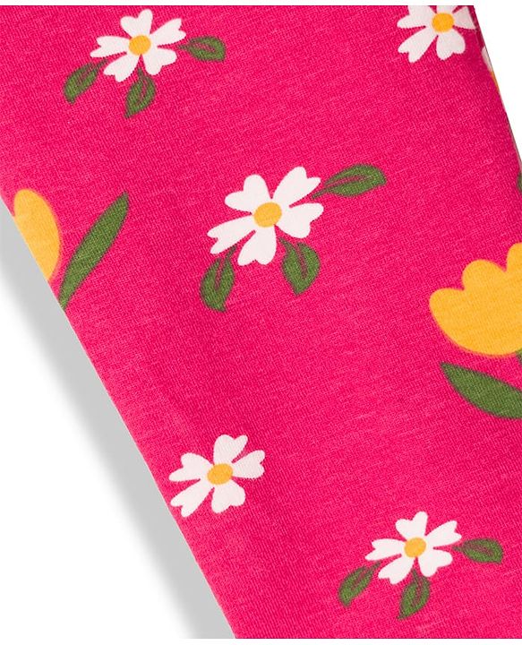Babyhug Cotton Lycra Knit Full Length Floral Printed Leggings Pack of 3 - Navy Blue Pink & White