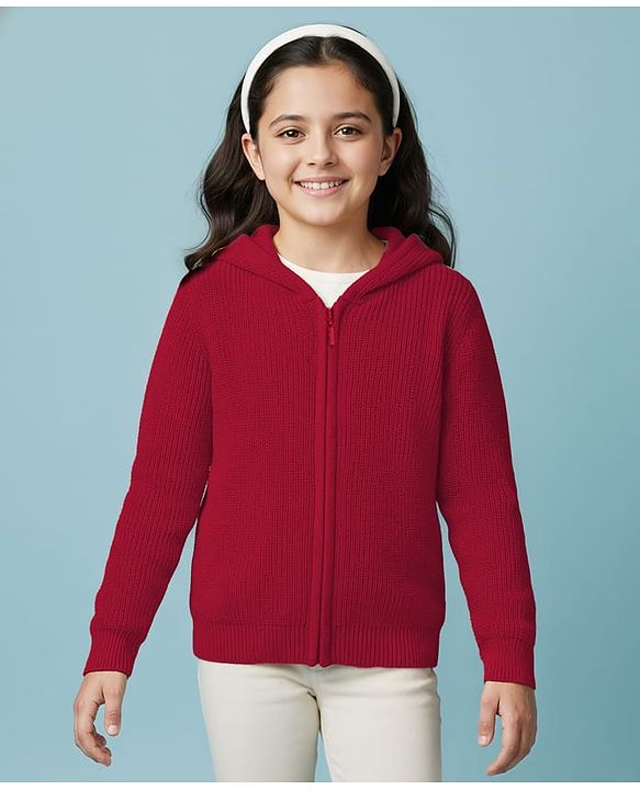 Pine Kids Knit Full Sleeves Solid Color Hooded Front Open Sweater - Black