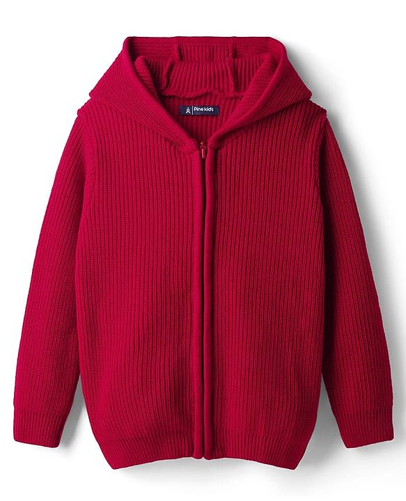 Pine Kids Knit Full Sleeves Solid Color Hooded Front Open Sweater - Black