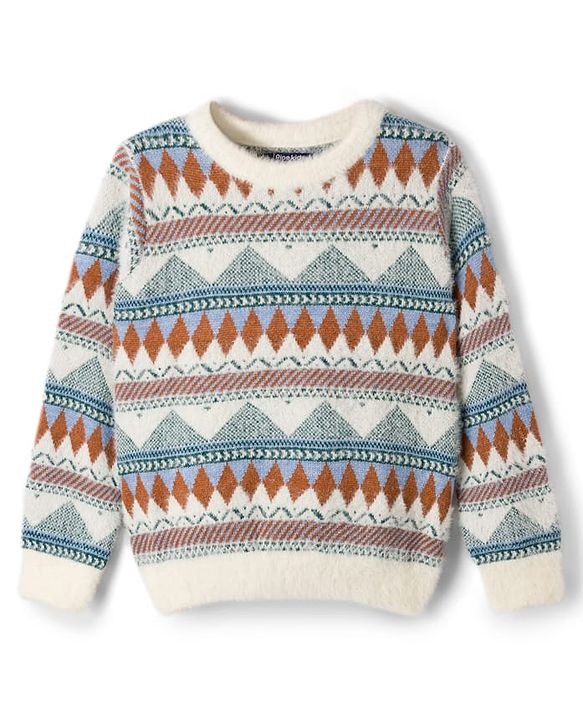 Pine Kids Knit Full Sleeves Pullover Sweater With Ethnic Print - White