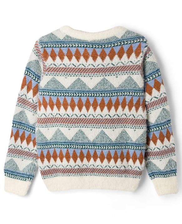 Pine Kids Knit Full Sleeves Pullover Sweater With Ethnic Print - White