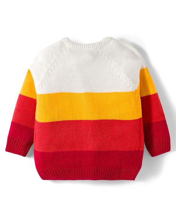 Babyhug Knit Full Raglan  Sleeves Front Open Sweater with Stripes - Red & White