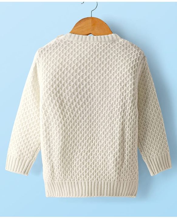 Babyhug Knitted Full Sleeves Pullover Sweater With Reversible Sequins - White