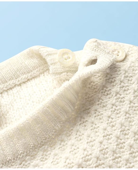 Babyhug Knitted Full Sleeves Pullover Sweater With Reversible Sequins - White
