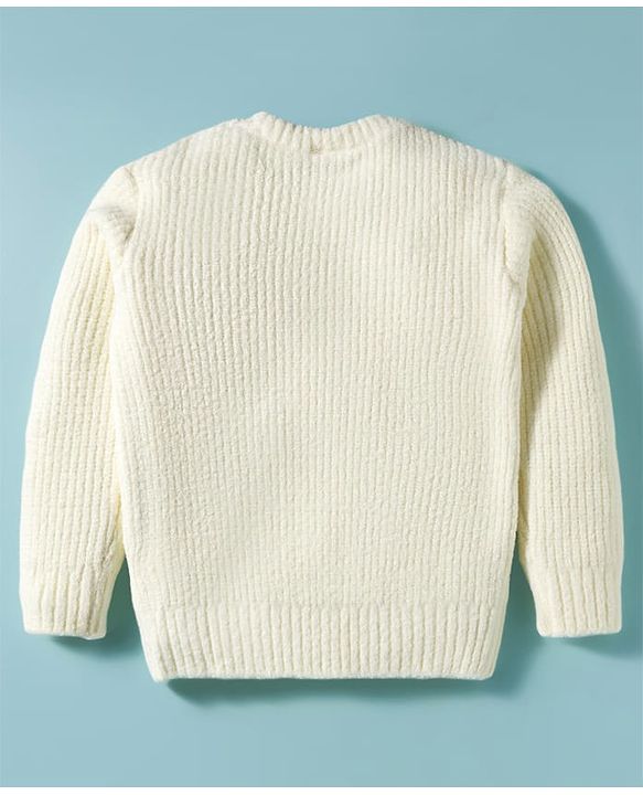 Babyhug Knitted Full Sleeves Pullover Sweater With Floral Embroidery - Off White