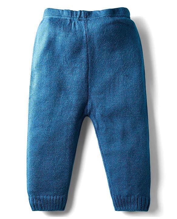 Babyhug Knit Full Sleeves Front Open Sweater Set with Diamond Design - Blue
