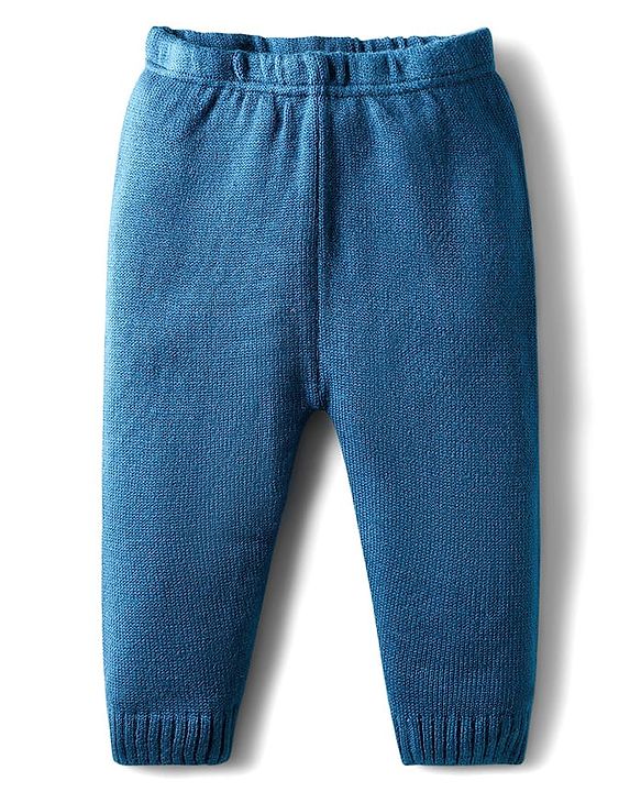 Babyhug Knit Full Sleeves Front Open Sweater Set with Diamond Design - Blue