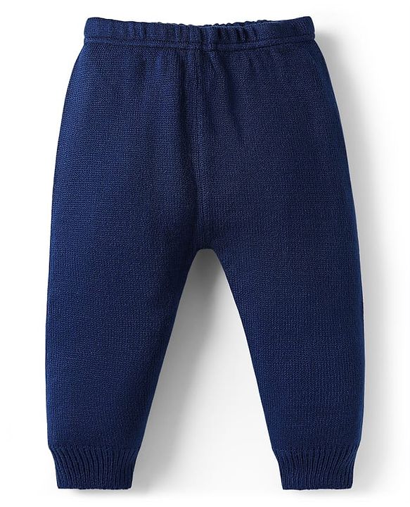 Babyhug Knitted Full Raglan Sleeves Pullover Sweater Set With Heart Design - Navy Blue